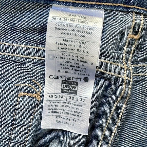 Carhartt FT Flame Resistant Jeans Blue Denim Men 38 x 30 Relaxed Fit FRB100 - Picture 6 of 11